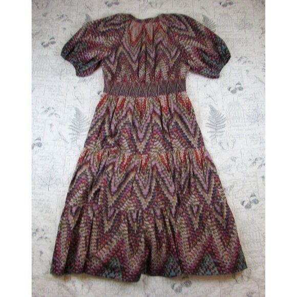 Anthropologie Conditions Apply Preppy Puff-Sleeve Geometric  Midi Dress Sz 16 - Picture 5 of 10